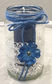 Windlichter zur Hochzeit mit Spitze TD0125 - 5 Stück Tischdekoration im Vintage Style mit Kerze - blau