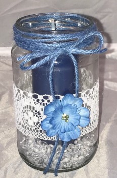 Windlichter zur Hochzeit mit Spitze TD0125 - 5 Stück Tischdekoration im Vintage Style mit Kerze - blau