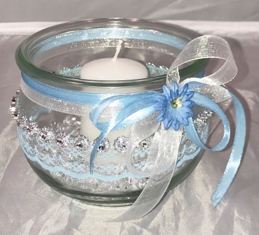 Windlichter zur Hochzeit mit Spitze TD0127 - 5 Stück Tischdekoration im Vintage Style mit Kerze - hellblau