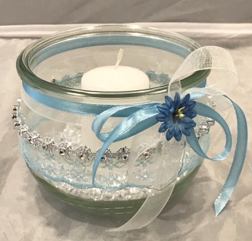 Windlichter zur Hochzeit mit Spitze TD0127 - 5 Stück Tischdekoration im Vintage Style mit Kerze - hellblau