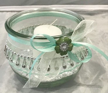 Windlichter zur Hochzeit mit Spitze TD0128 - 5 Stück Tischdekoration im Vintage Style mit Kerze - mintgrün