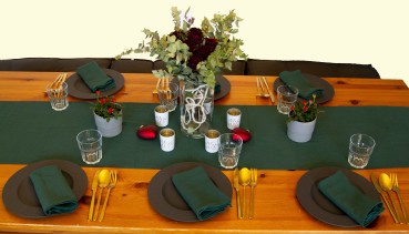 Tischläufer Musselin-Stoff 300 cm x 40 cm - TLdunkelgrün - Farbe dunkelgrün