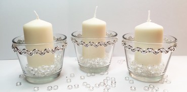 SET : 3 Kerzen & 3 Gläser Tischdekoration Hochzeit Taufe Kommunion Konfirmation VK003