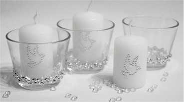 SET : 3 Kerzen & 3 Gläser Tischdekoration Hochzeit Taufe Kommunion Konfirmation VK007