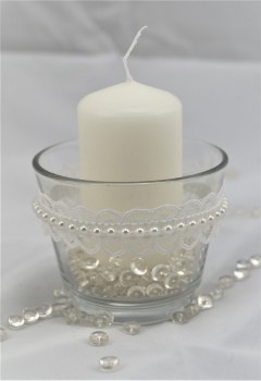 SET : 3 Kerzen & 3 Gläser Tischdekoration Hochzeit Taufe Kommunion Vintage Spitze VK011