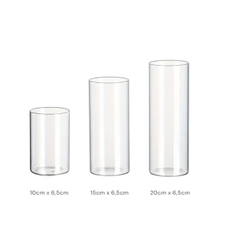 Preview: Vermietung 3-tlg. Zylindervasen Set aus Glas zur Hochzeit - 10 cm, 15 cm & 20 cm  / 7 €