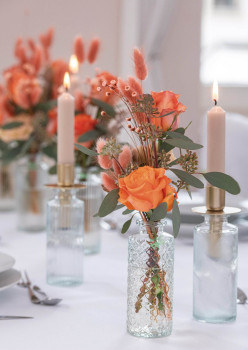 Preview: Vermietung 3-tlg. Vasen Set geriffelt aus Glas zur Hochzeit - 13,5 cm / 2,70 €