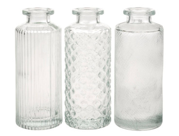 Vermietung 3-tlg. Vasen Set geriffelt aus Glas zur Hochzeit - 13,5 cm / 2,70 €