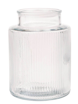 Vermietung größere Vase geriffelt aus Glas zur Hochzeit - Ø13x18cm / 2,70 €
