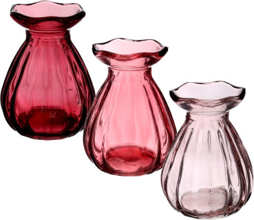 Glasvasen Rosa & Beere – 3-fach sortiert | Tischdeko mieten - 4,20 €
