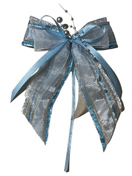Weihnachtsschleifen Schleifen Geschenke Weihnachten WS2421 im 10er Set - silber, hellblau, weiß, gestreift