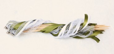 Wedding Wands mit Spitze grau oliv - 10 Stück