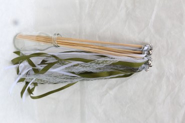Wedding Wands mit Spitze grau oliv - 10 Stück