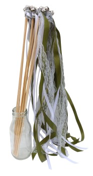 Wedding Wands mit Spitze grau oliv - 10 Stück