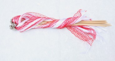 Wedding Wands mit Spitze rot weiß - 10 Stück