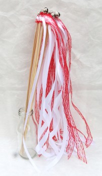 Wedding Wands mit Spitze rot weiß - 10 Stück