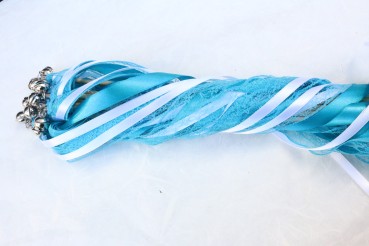 Wedding Wands mit Spitze türkis weiß - 10 Stück