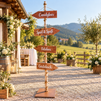 Hochzeits-Wegweiser aus Birkenstamm mieten / 10 €