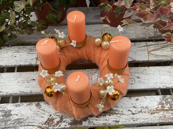 schöner FILZ Adventskranz ADV2403 - orange, aprikot, gold