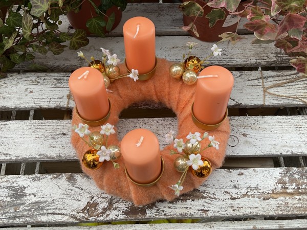 schöner FILZ Adventskranz ADV2403 - orange, aprikot, gold
