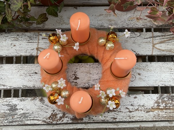 schöner FILZ Adventskranz ADV2403 - orange, aprikot, gold