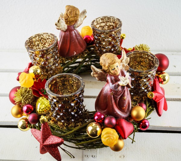 Adventskranz Engel ADV2101 - rot, gold, braun