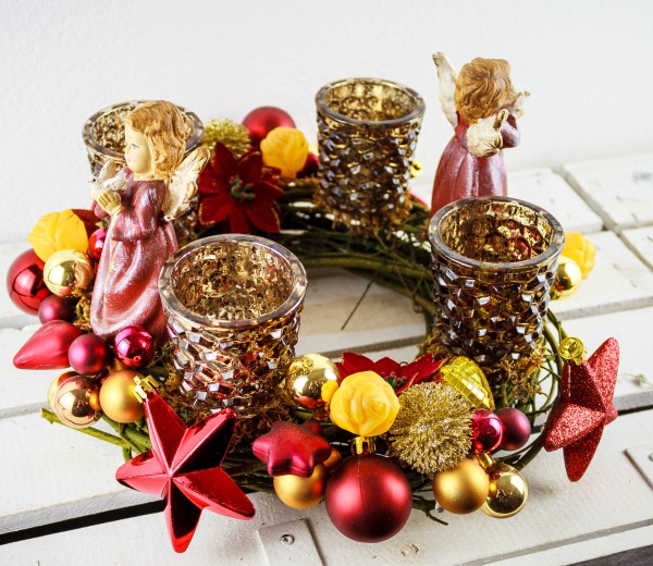 Adventskranz Engel ADV2101 - rot, gold, braun