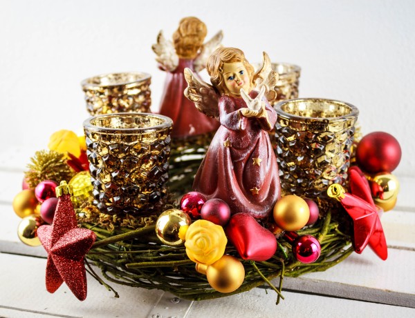 Adventskranz Engel ADV2101 - rot, gold, braun