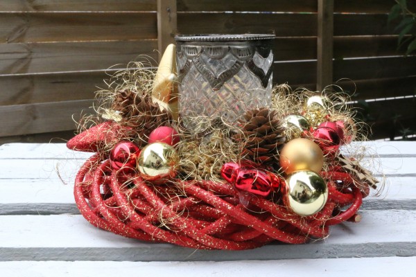 Adventskranz Adventsgesteck Stern ADV2115 - gold, rot