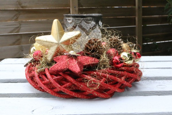 Adventskranz Adventsgesteck Stern ADV2115 - gold, rot