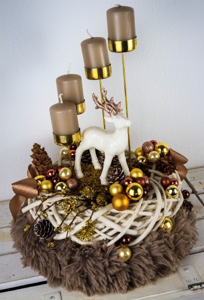 Adventskranz Hirsch ADV2202 - taupe, gold