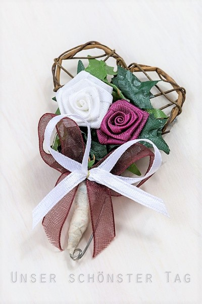 Gästeanstecker zur Hochzeit " Isabell " im 10er Set AS0010 - weiß, bordeaux