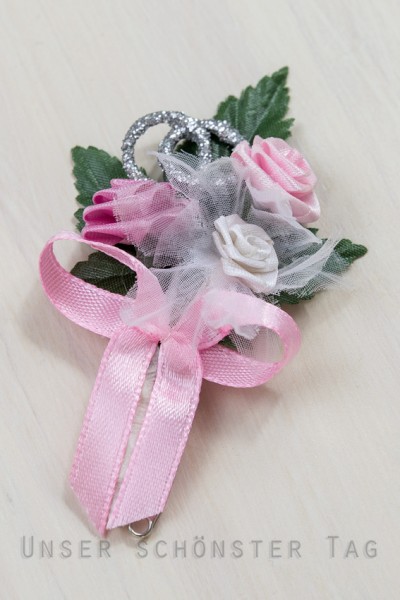 Gästeanstecker " Kim " zur Hochzeit im 10er Set AS0012 - rosa, pink, weiß