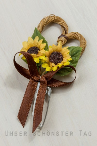 Gästeanstecker " Lucie " zur Hochzeit im 10er Set AS0019 - Sonnenblume, gelb, braun