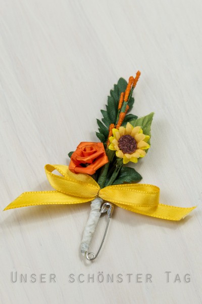 Hochzeitsanstecker "Laura" AS0022 im 10er Set Sonnenblume - gelb, orange