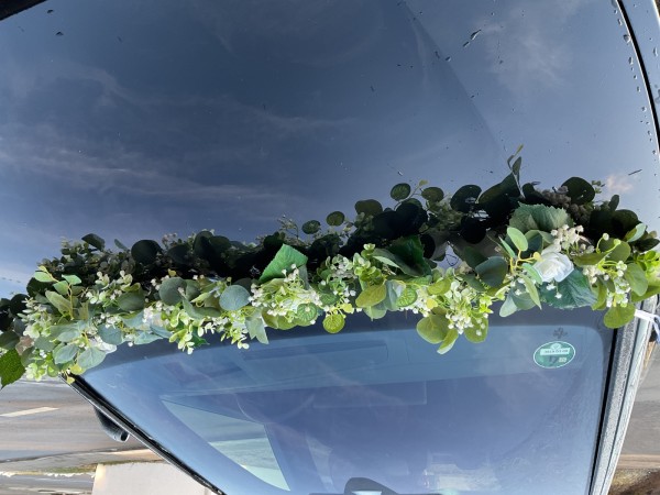 Autoschmuck Autogirlande Eukalyptus AU0035 Vintage BOHO - salbei, weiß