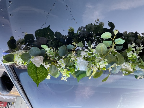Autoschmuck Autogirlande Eukalyptus AU0035 Vintage BOHO - salbei, weiß