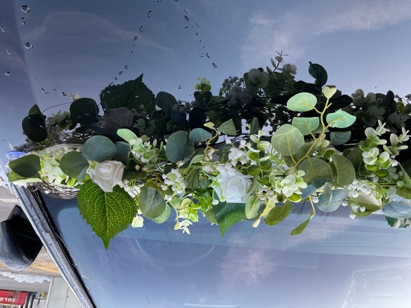 Autoschmuck Autogirlande Eukalyptus AU0035 Vintage BOHO - salbei, weiß