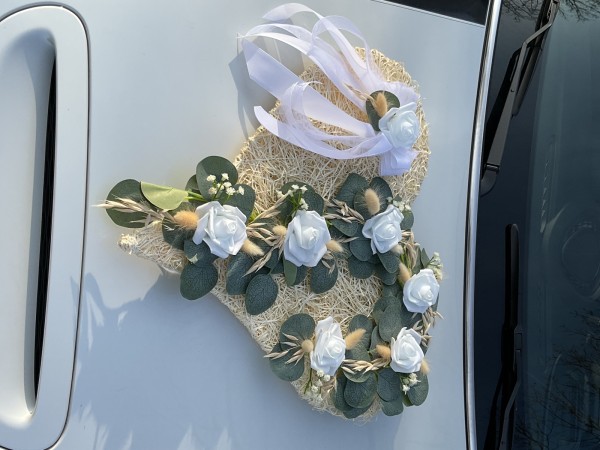 Autodekoration " Giulia " mit Eukalyptus & Rosen AU0038 - weiss, grün