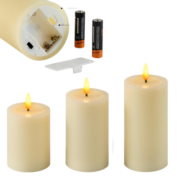 Vermietung von 3 LED ECHTWACHS Votivkerzen zur Hochzeit - elfenbein / 9 €