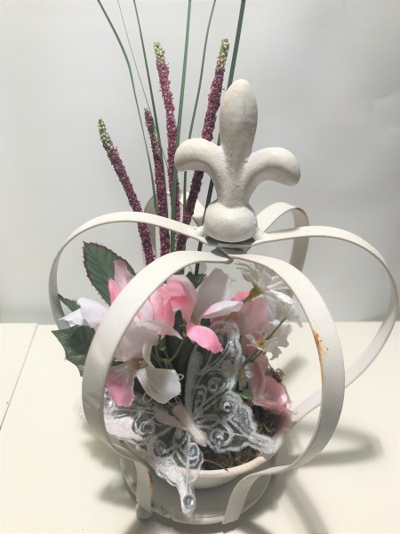 Shabby Chic Krone Lilie Frühlingsdeko mit Schmetterling FD2101 - rosa