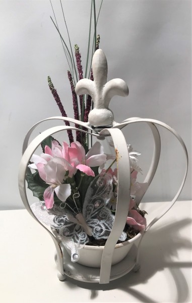 Shabby Chic Krone Lilie Frühlingsdeko mit Schmetterling FD2101 - rosa