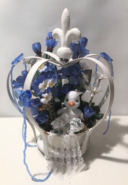 Shabby Chic Krone Lilie Frühlingsdeko mit Küken FD2102 blau