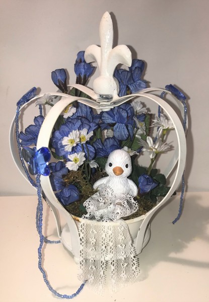 Shabby Chic Krone Lilie Frühlingsdeko mit Küken FD2102 blau