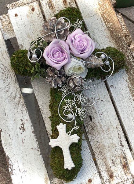 Grabschmuck, Allerheiligengesteck, Kreuz FH0009 - Moos - Rosen