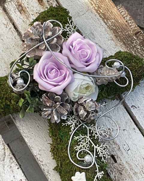 Grabschmuck, Allerheiligengesteck, Kreuz FH0009 - Moos - Rosen