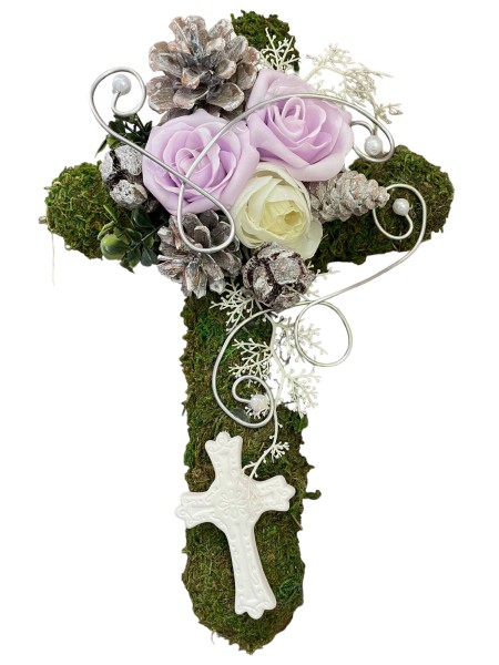 Grabschmuck, Allerheiligengesteck, Kreuz FH0009 - Moos - Rosen