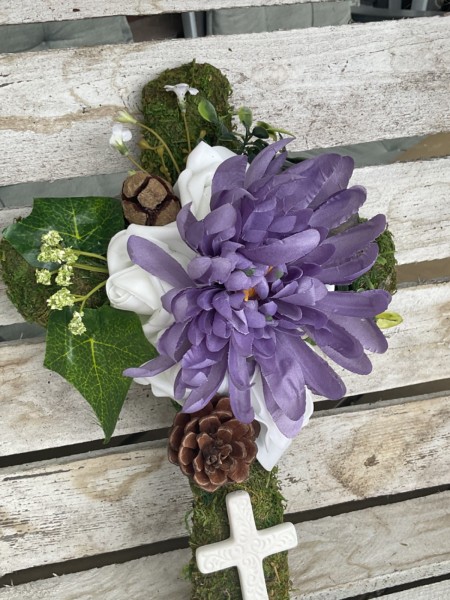 Grabschmuck, Allerheiligengesteck, Kreuz FH0011 - Moos - lila