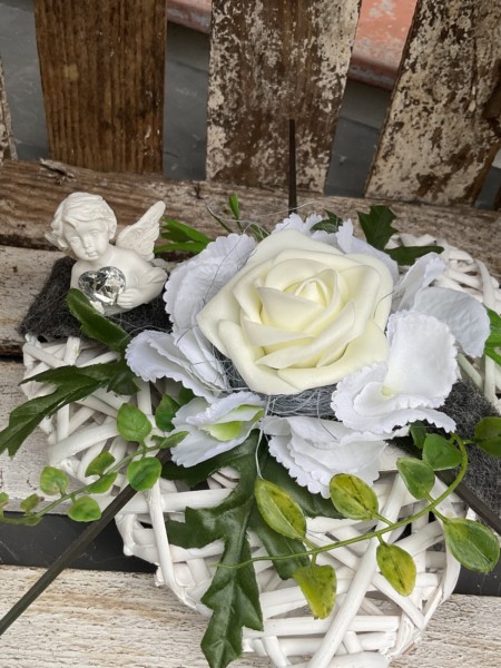 Grabschmuck, Allerheiligengesteck, Herz FH0015 - Rosen schwarz weiß Engel