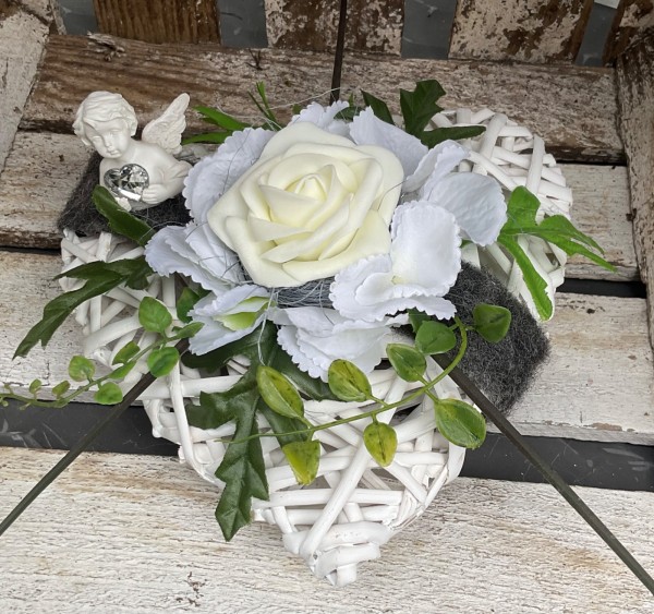 Grabschmuck, Allerheiligengesteck, Herz FH0015 - Rosen schwarz weiß Engel